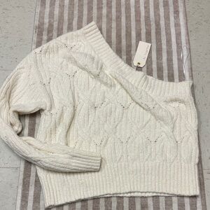 Ivory Cable Knit Sweater One Shoulder